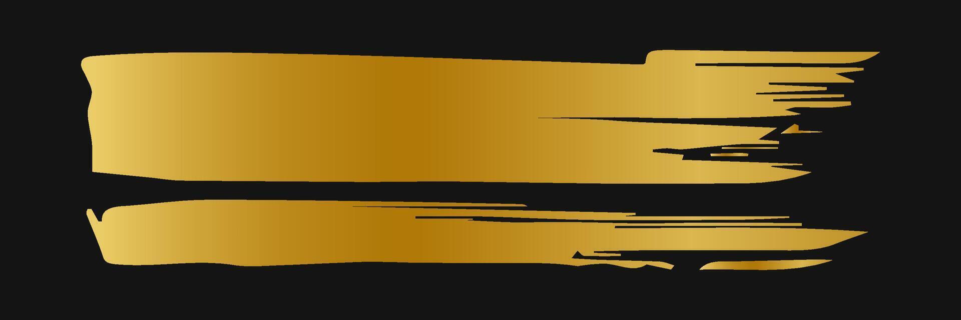 Golden paint brush stroke. Set of gold paint smear with glittering texture. Realistic gold brush stroke with metallic effect. Vector
