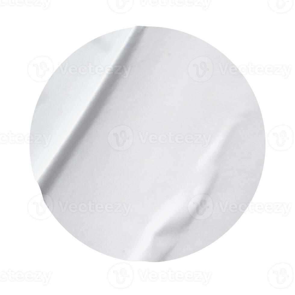 Blank white round paper sticker label isolated on white background with clipping path photo