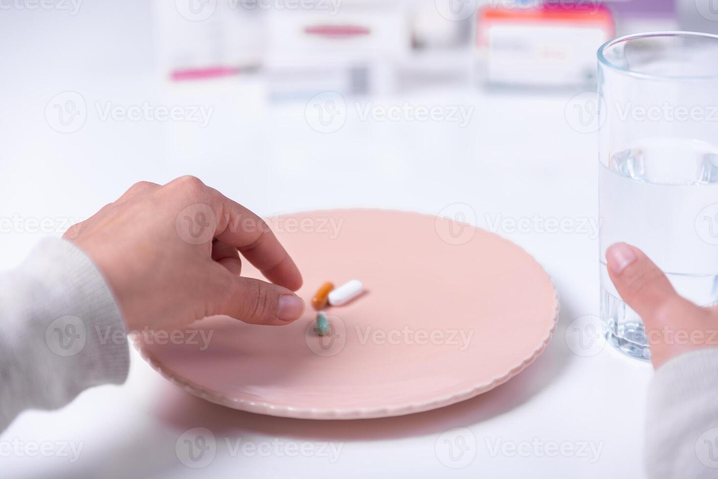 Time of medication of convalescent and background person plus medication. photo