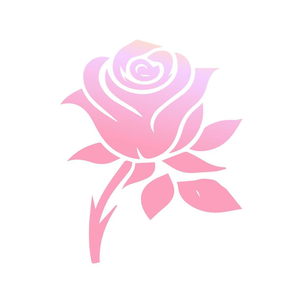 Rose flower of blooming plant. Garden rose isolated icon of pink blossom, petal and bud with green stem and leaf for romantic floral decoration, wedding bouquet and valentine greeting card vector