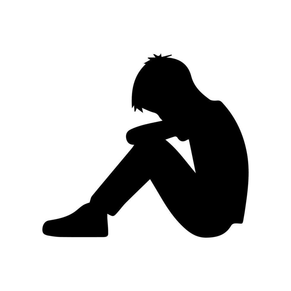 Alone boy sad Silhouette of Very sad man Free Vector