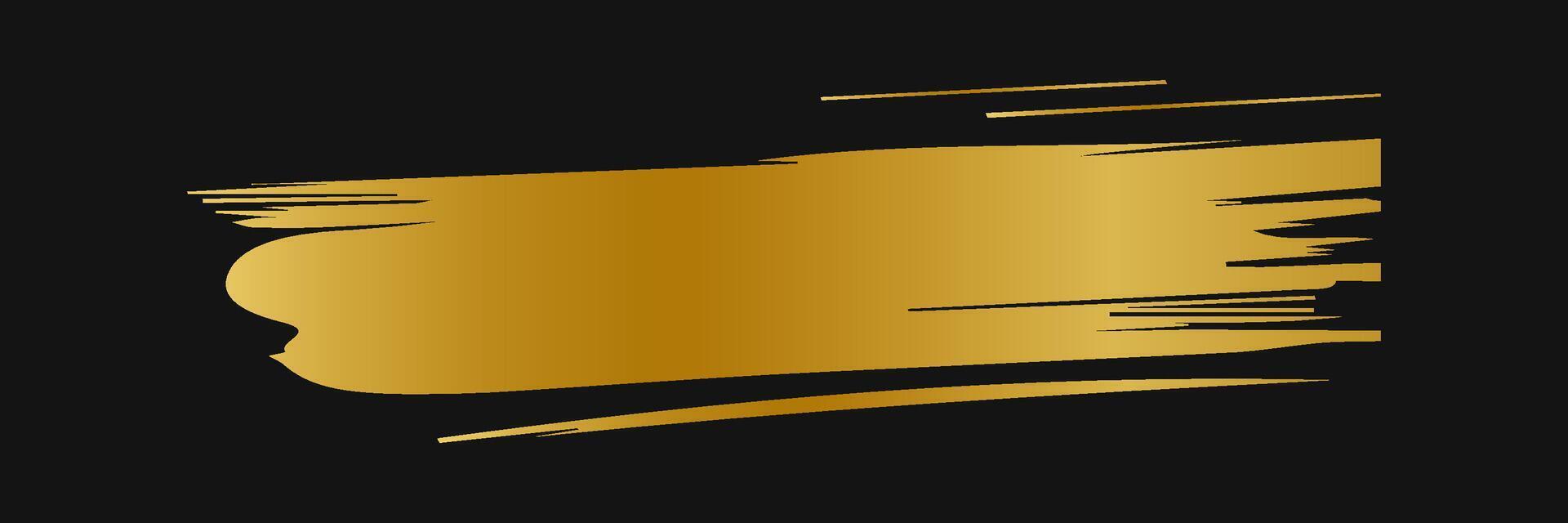 Golden paint brush stroke. Set of gold paint smear with glittering texture. Realistic gold brush stroke with metallic effect. Vector