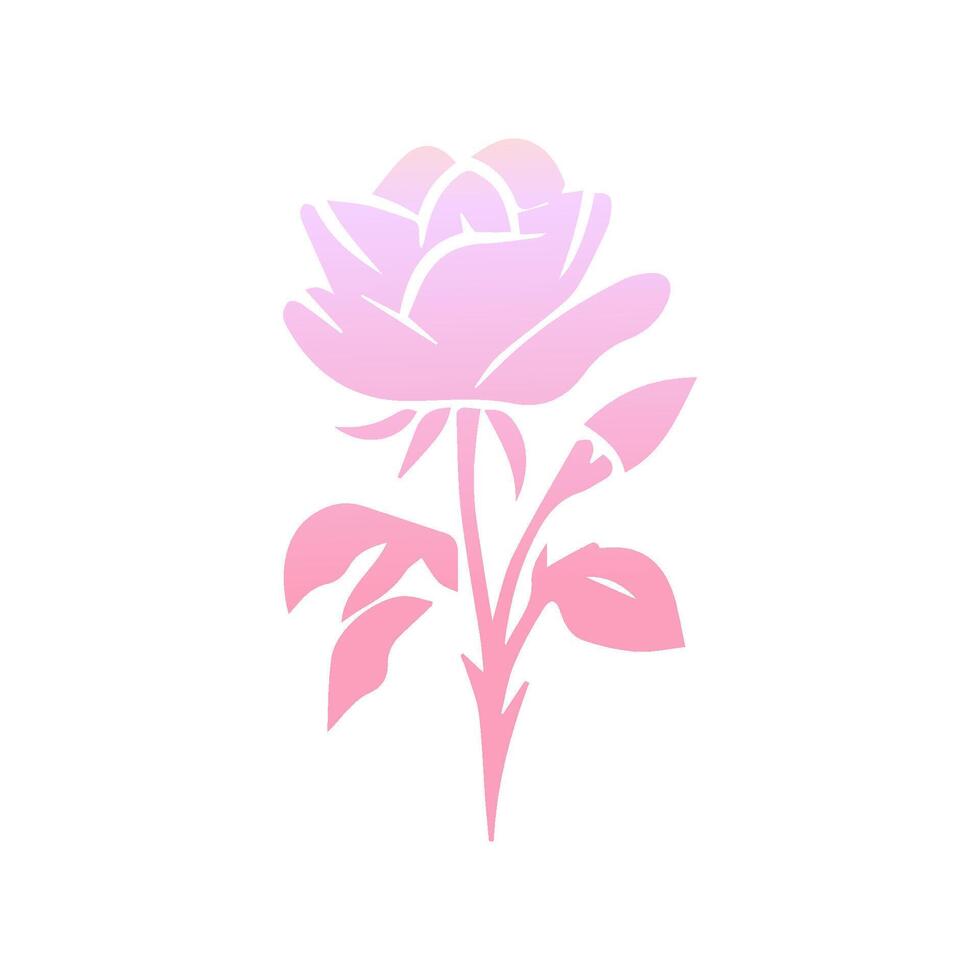 Rose flower of blooming plant. Garden rose isolated icon of pink blossom, petal and bud with green stem and leaf for romantic floral decoration, wedding bouquet and valentine greeting card vector