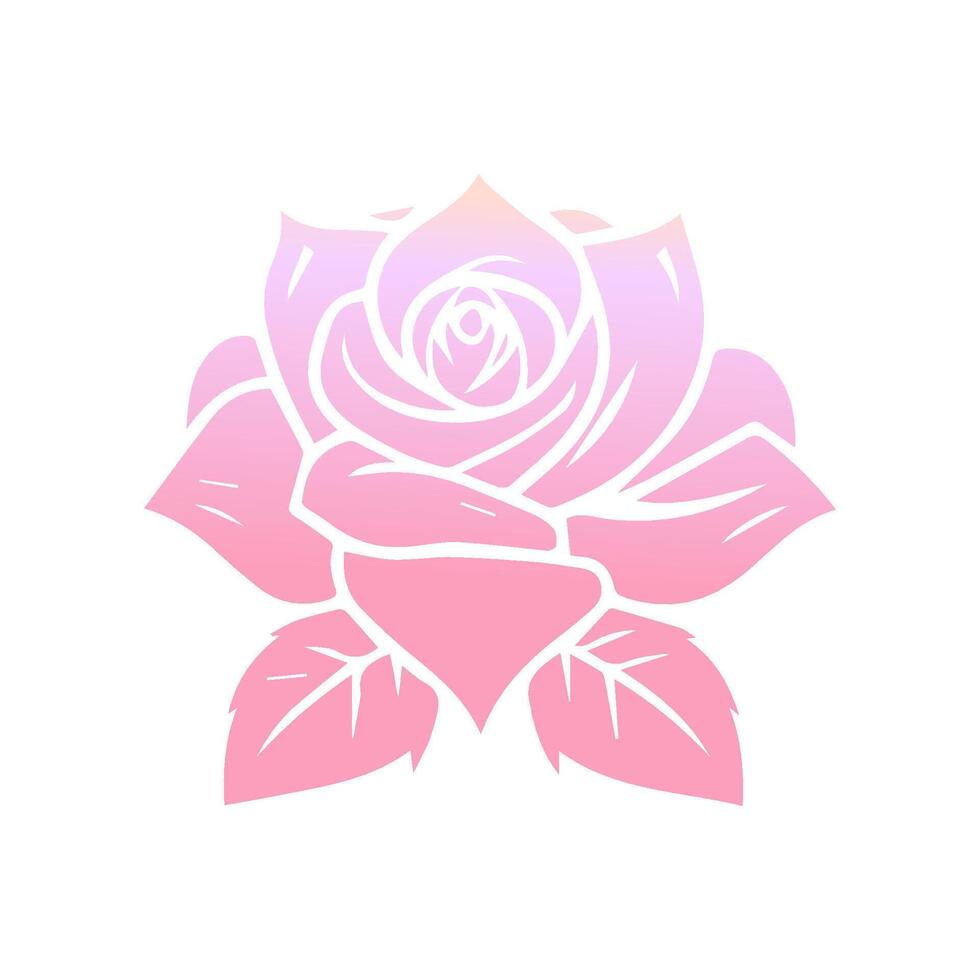 Rose flower of blooming plant. Garden rose isolated icon of pink blossom, petal and bud with green stem and leaf for romantic floral decoration, wedding bouquet and valentine greeting card vector