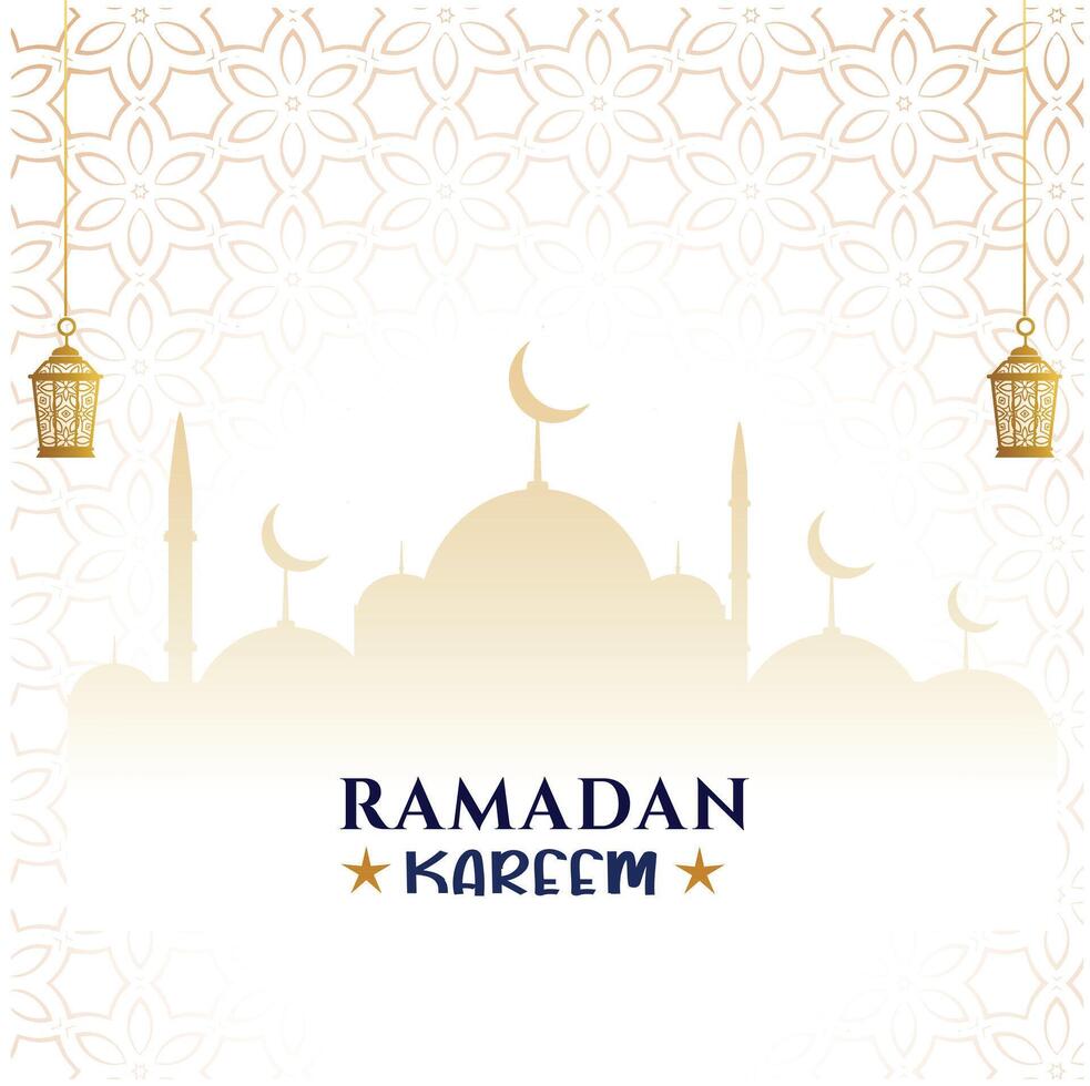 Ramadan Kareem greeting design islamic line mosque dome with classic pattern and lantern vector