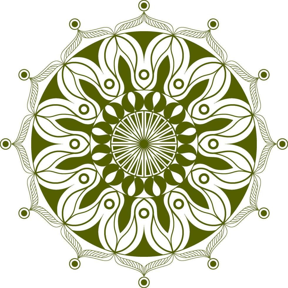 A circular mandala design with green leaves on a white background vector