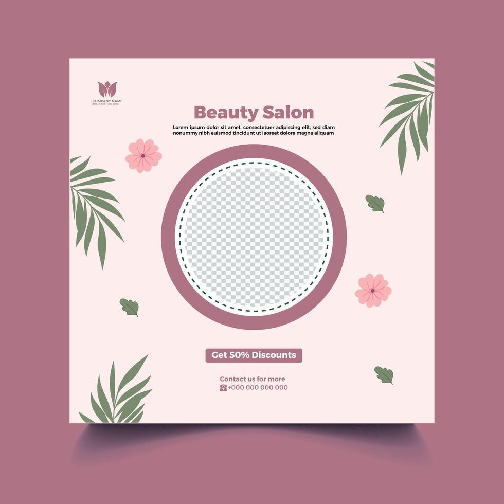 Beauty social media post, square banner template. vector