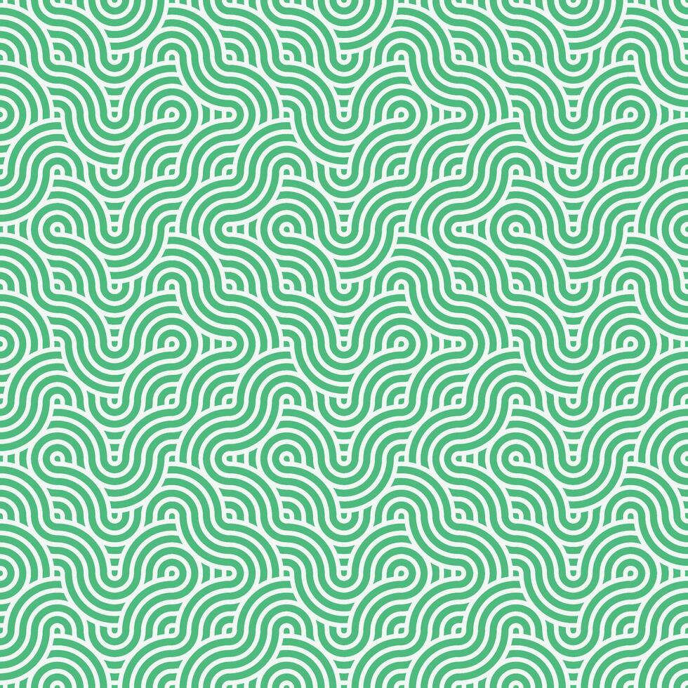 Seamless abstract geometric green japanese overlapping circles lines and waves pattern vector