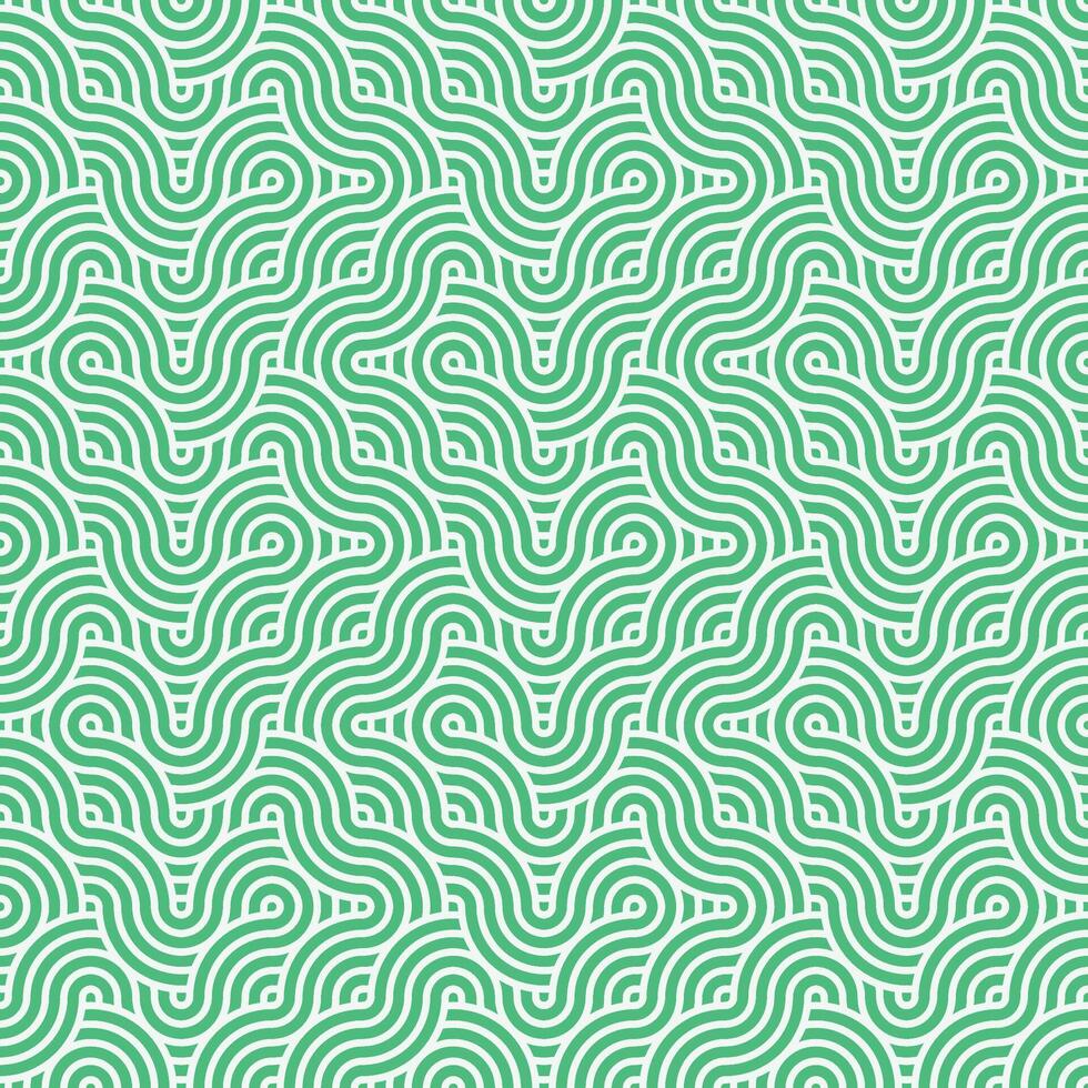 Seamless abstract geometric green japanese overlapping circles lines and waves pattern vector