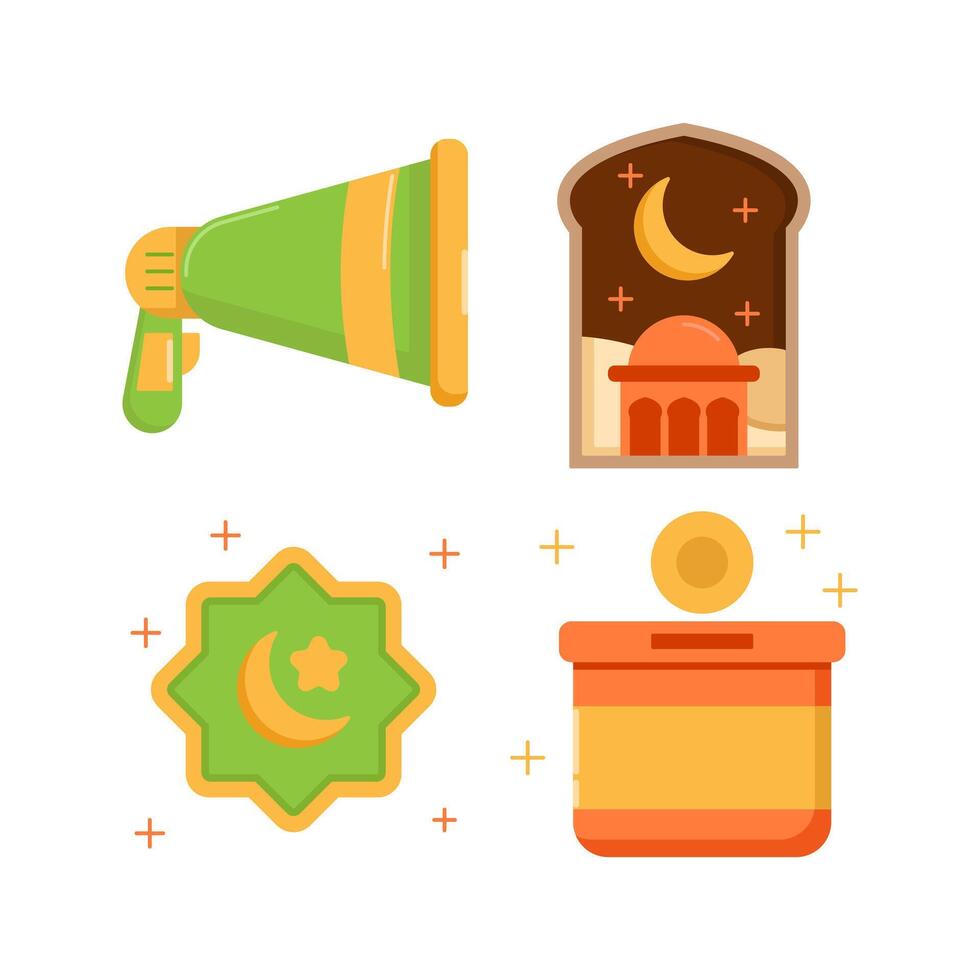 Ramadán y islámico celebracion icono colocar. aislado en blanco antecedentes vector