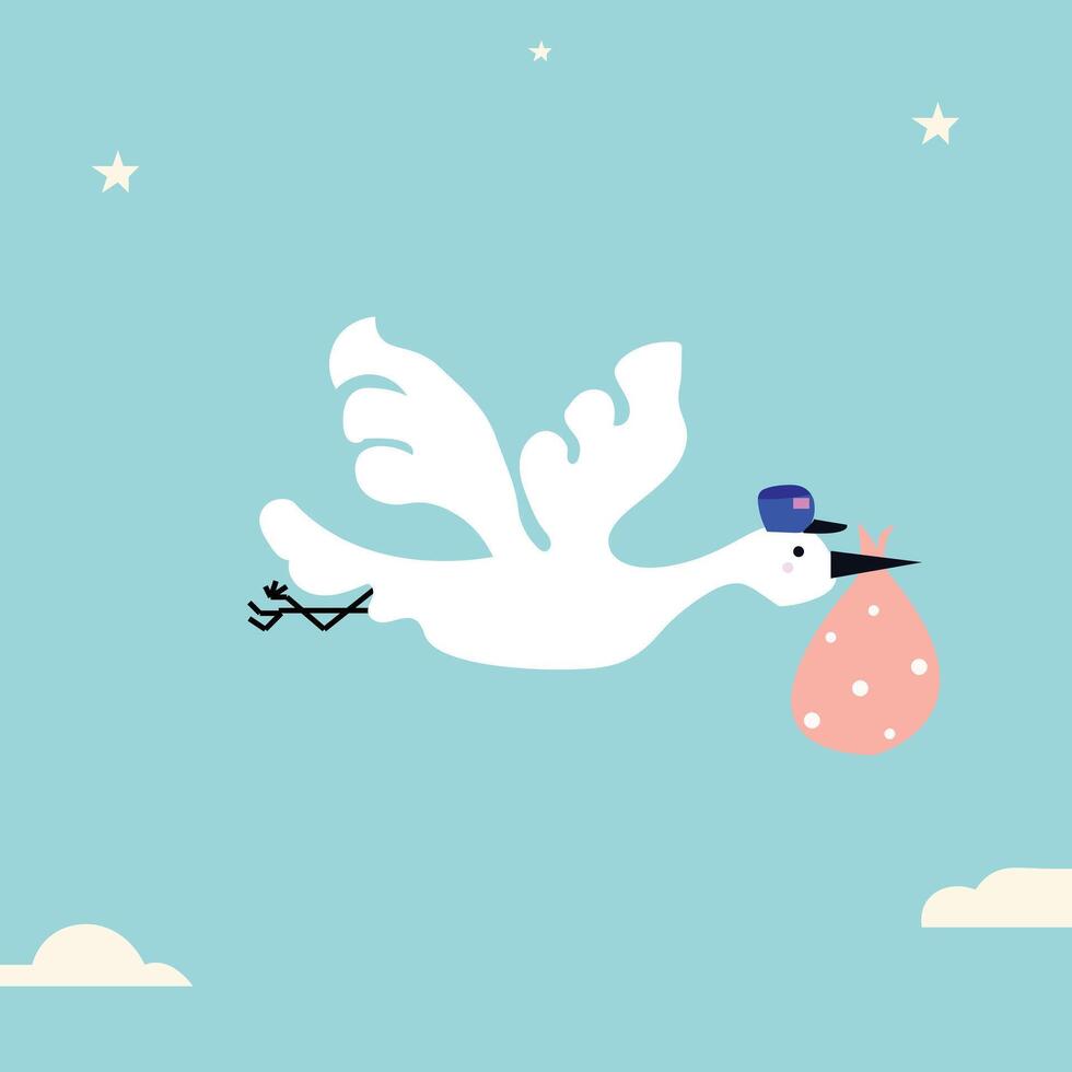 stork the baby bringing bird vector art