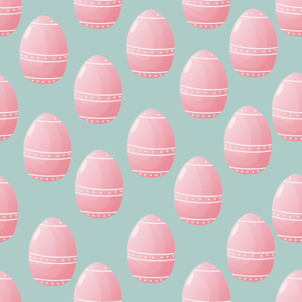 Easter pink egg vector seamless pattern on pastel green background.