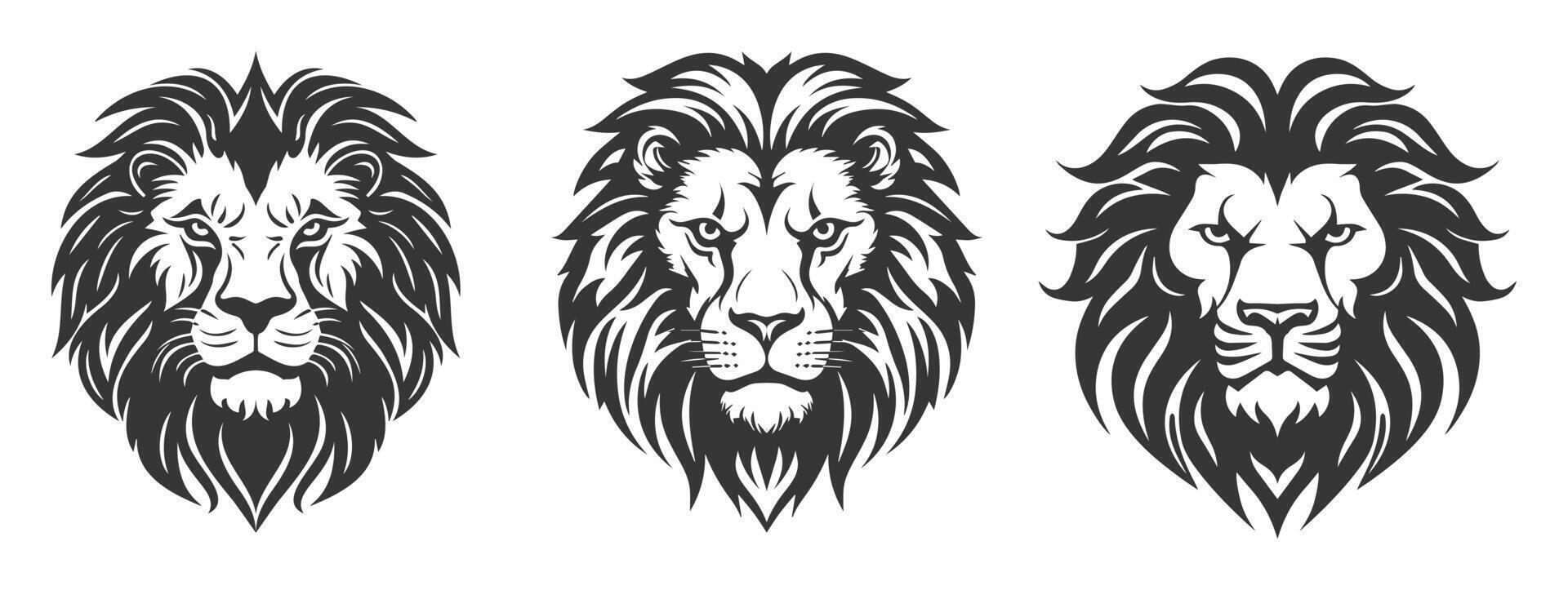 black lion head logo silhouette set vector