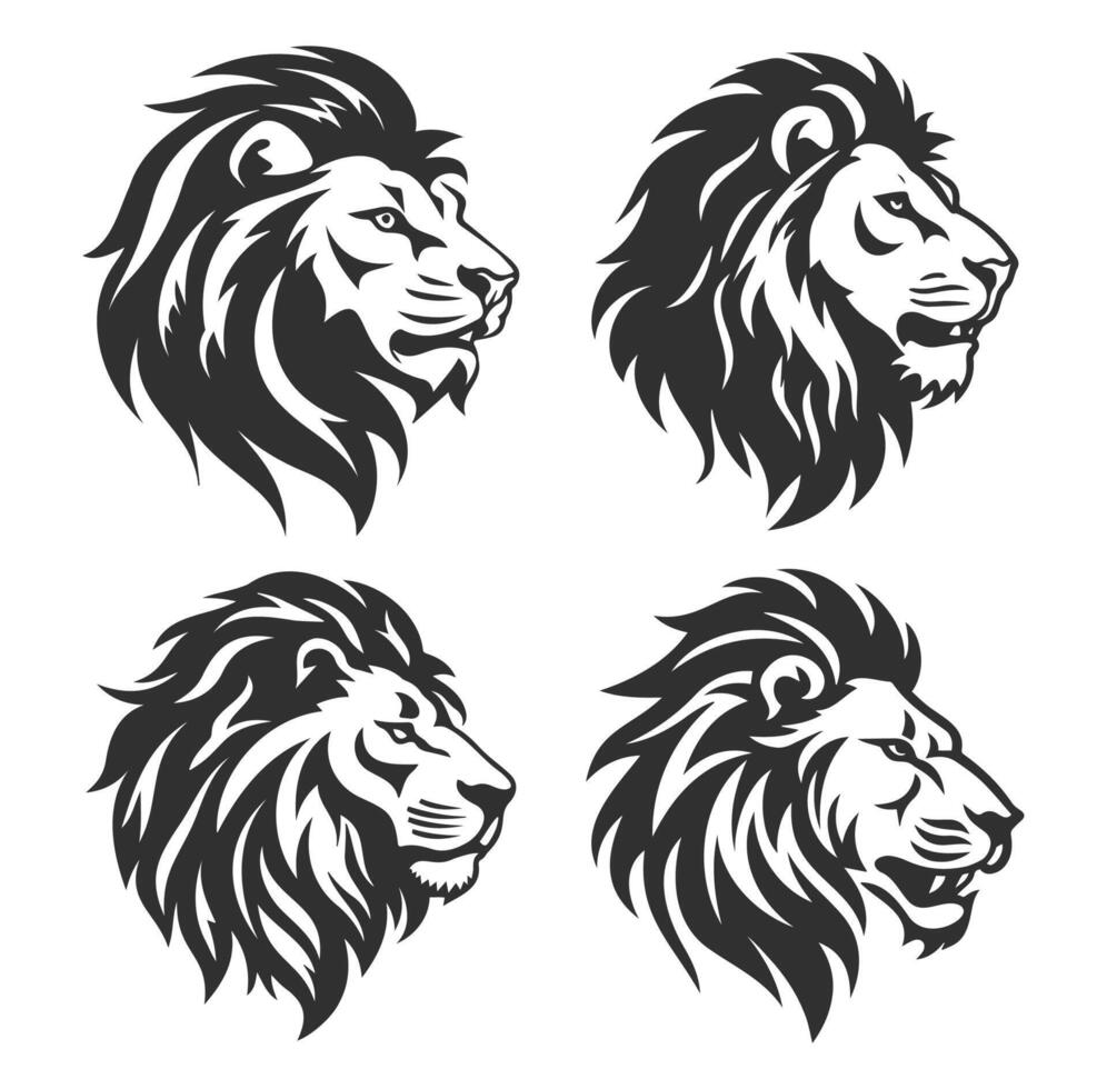 black lion head logo silhouette set vector