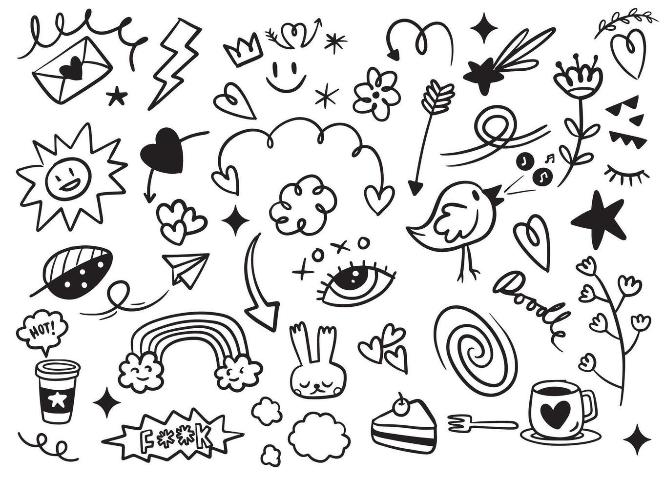 Hand Drawn Assortment of Cute Doodle Elements vector