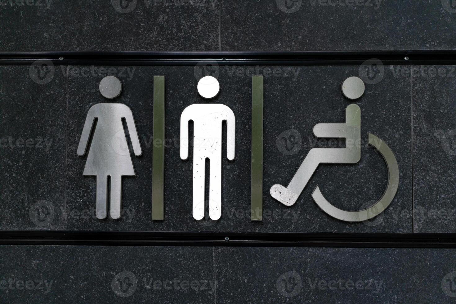 Toilet sign for male female and disabled people photo