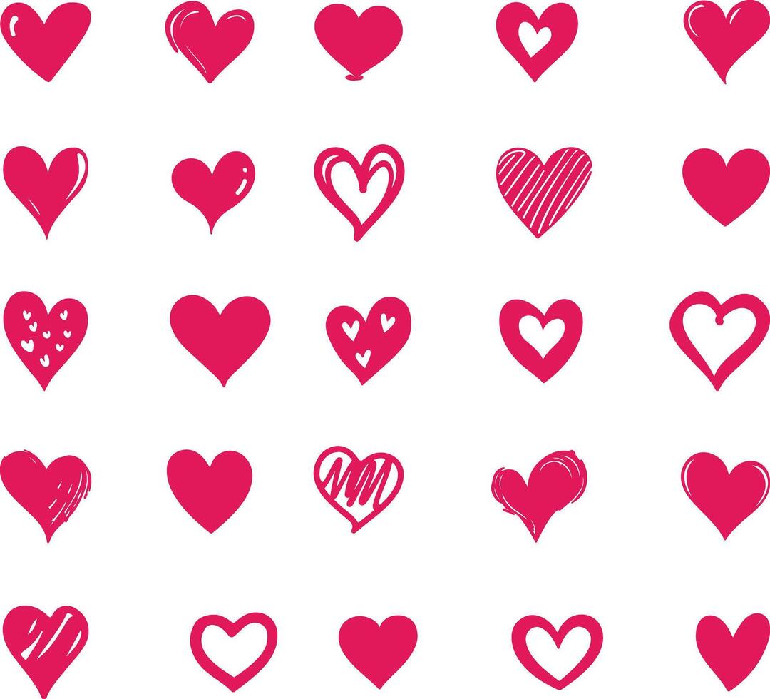 Red Heart Hand Drawn Icon Set vector