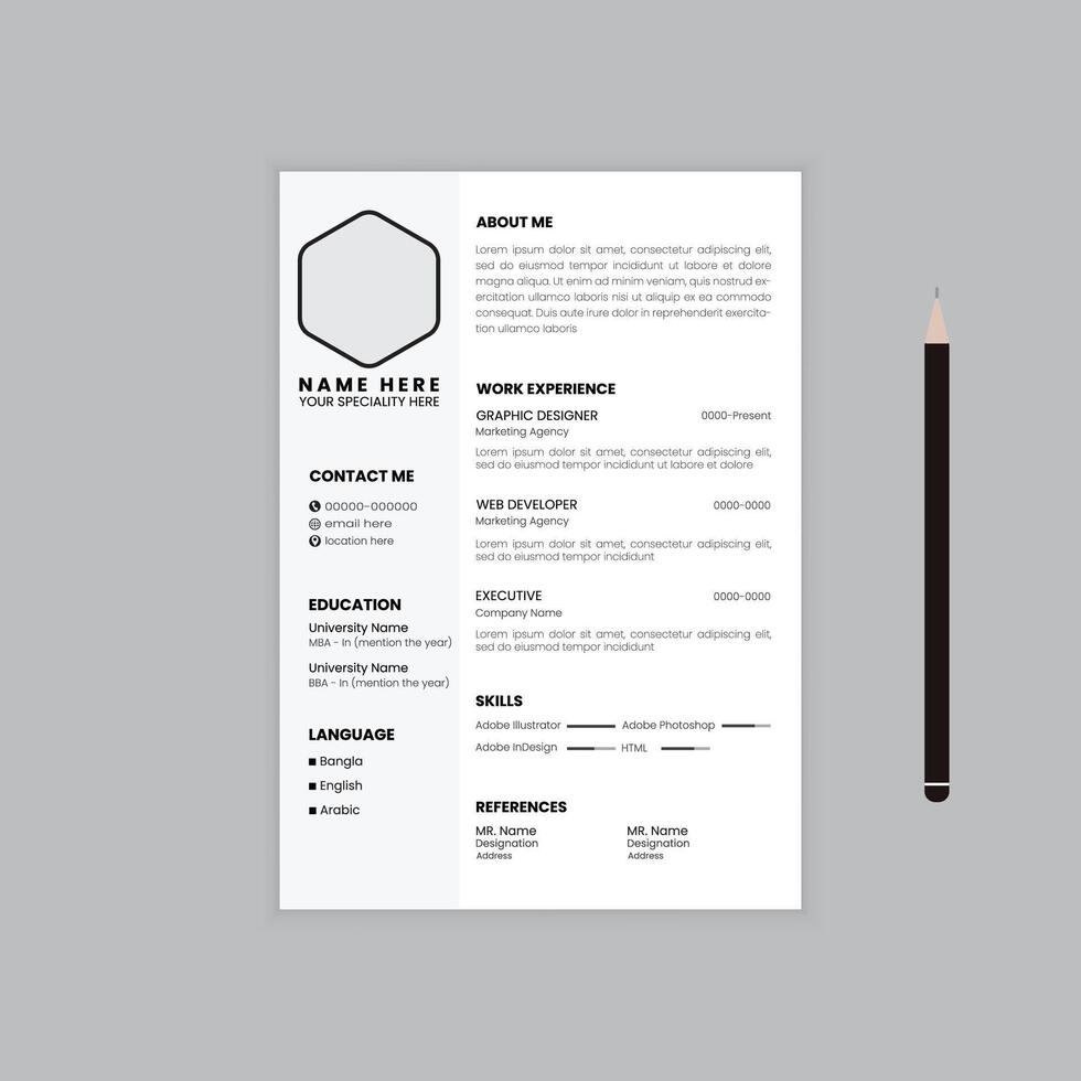 Minimalist cv or resume design template vector