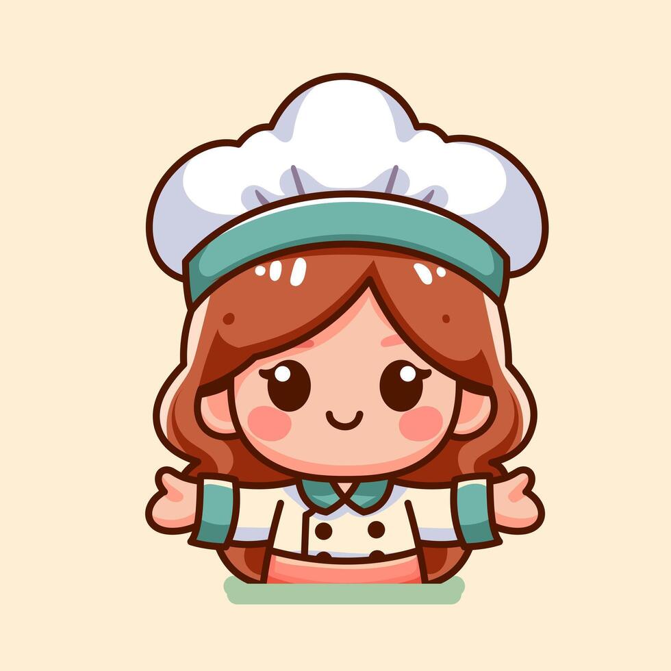 vector niña cocinero kawaii dibujos animados