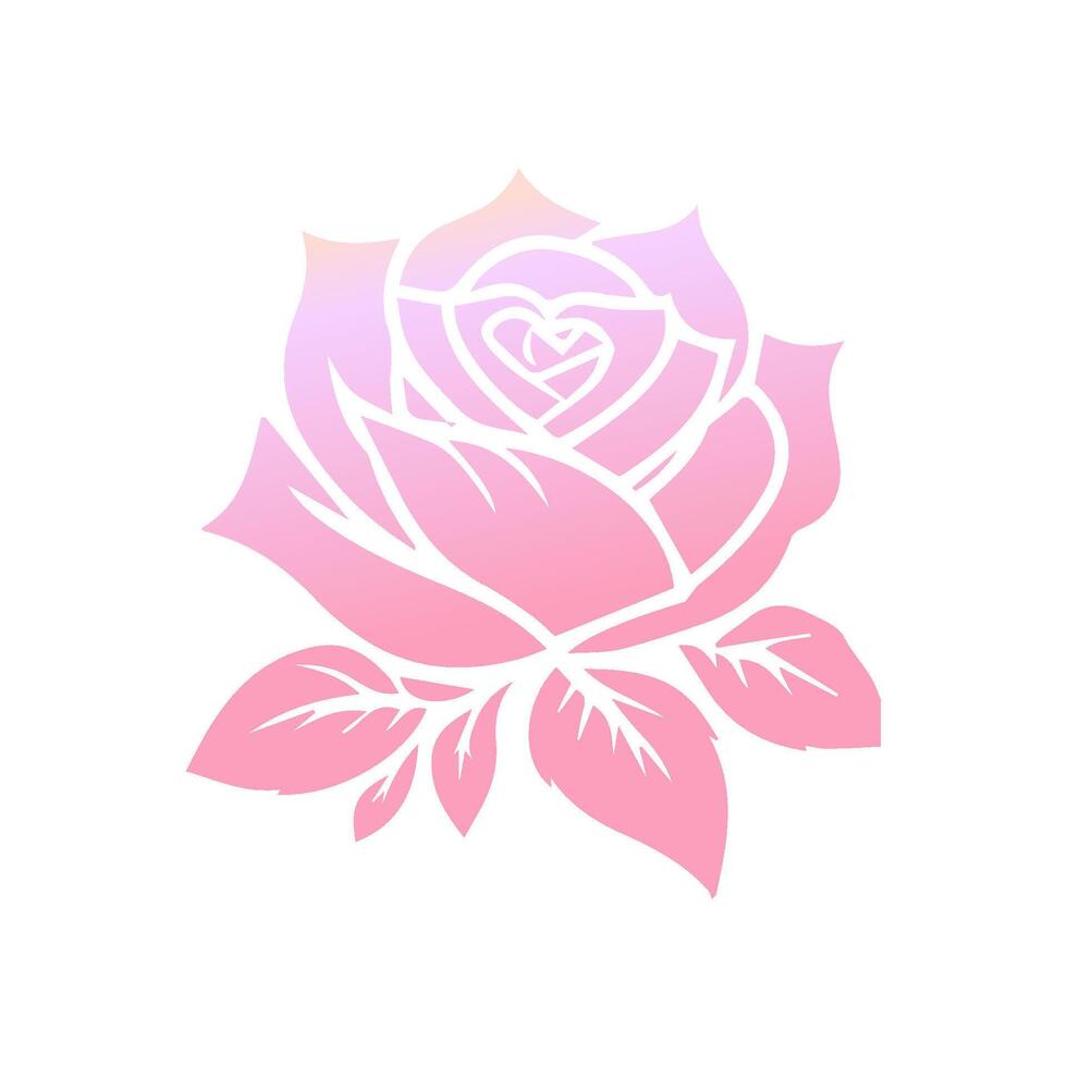 Rose flower of blooming plant. Garden rose isolated icon of pink blossom, petal and bud with green stem and leaf for romantic floral decoration, wedding bouquet and valentine greeting card vector