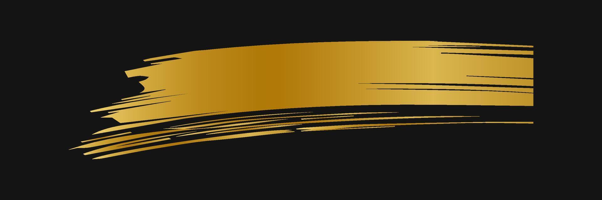 Golden paint brush stroke. Set of gold paint smear with glittering texture. Realistic gold brush stroke with metallic effect. Vector