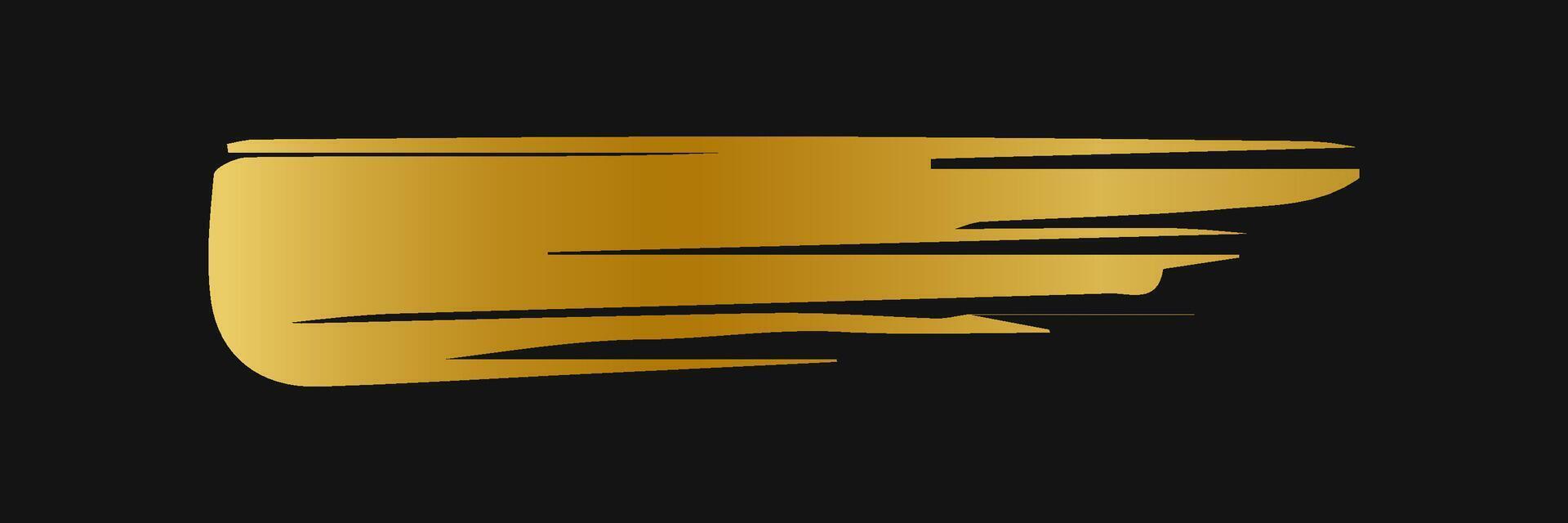 Golden paint brush stroke. Set of gold paint smear with glittering texture. Realistic gold brush stroke with metallic effect. Vector