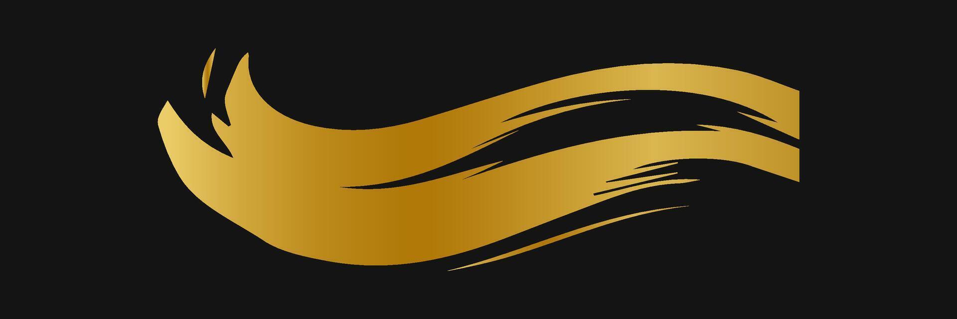 Golden paint brush stroke. Set of gold paint smear with glittering texture. Realistic gold brush stroke with metallic effect. Vector