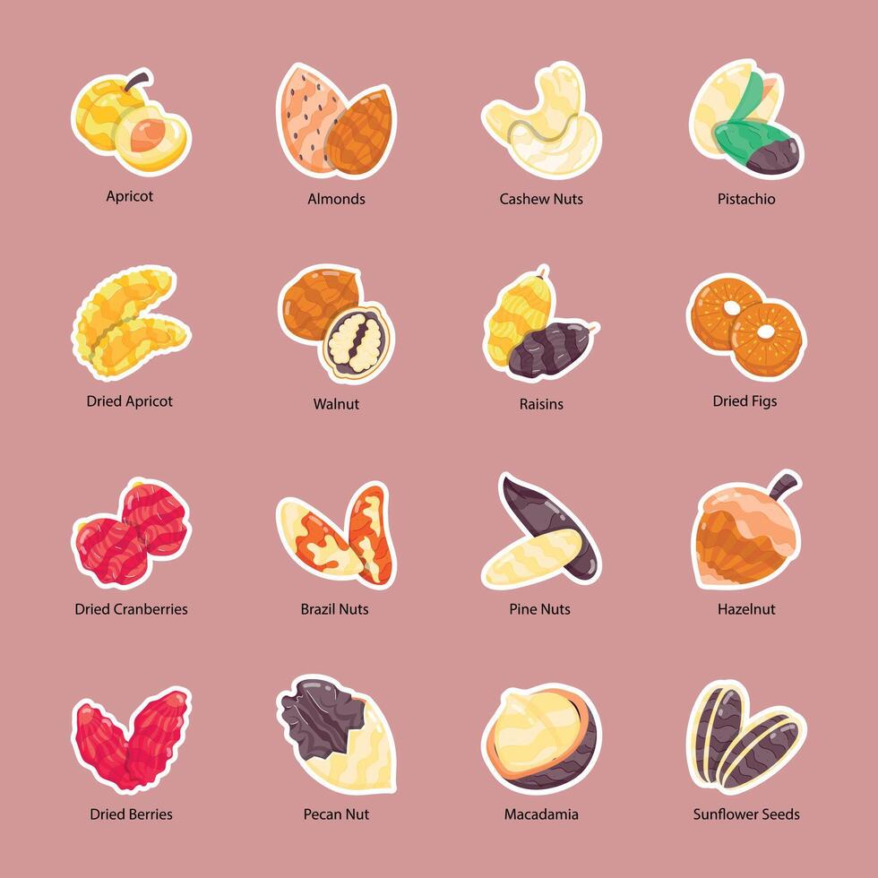 Fresco frutas plano pegatinas vector