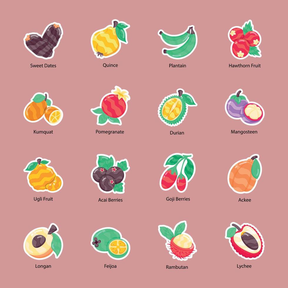 Fresco frutas plano pegatinas vector