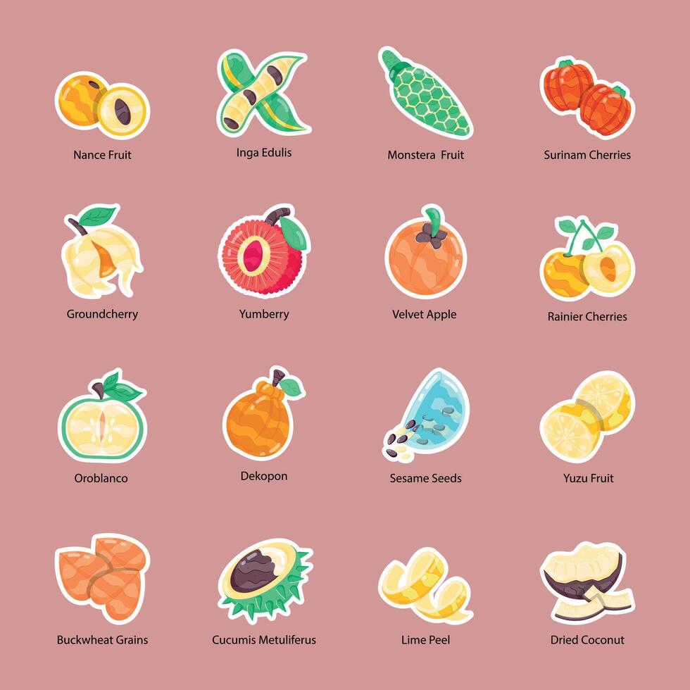 Fresh Fruits Flat Stickers vector