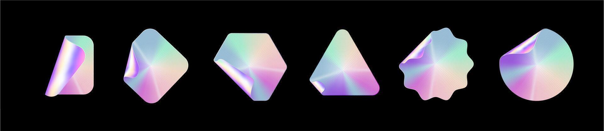 Holographic stickers. Hologram labels shapes vector