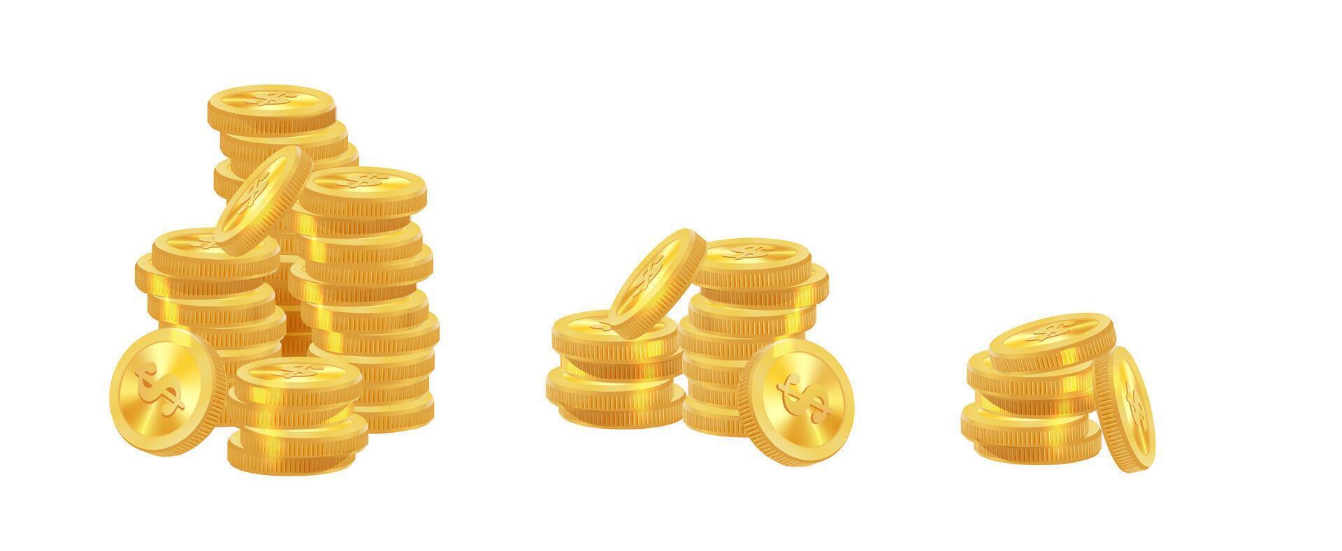 Realistic golden coins pile. Stacks vector