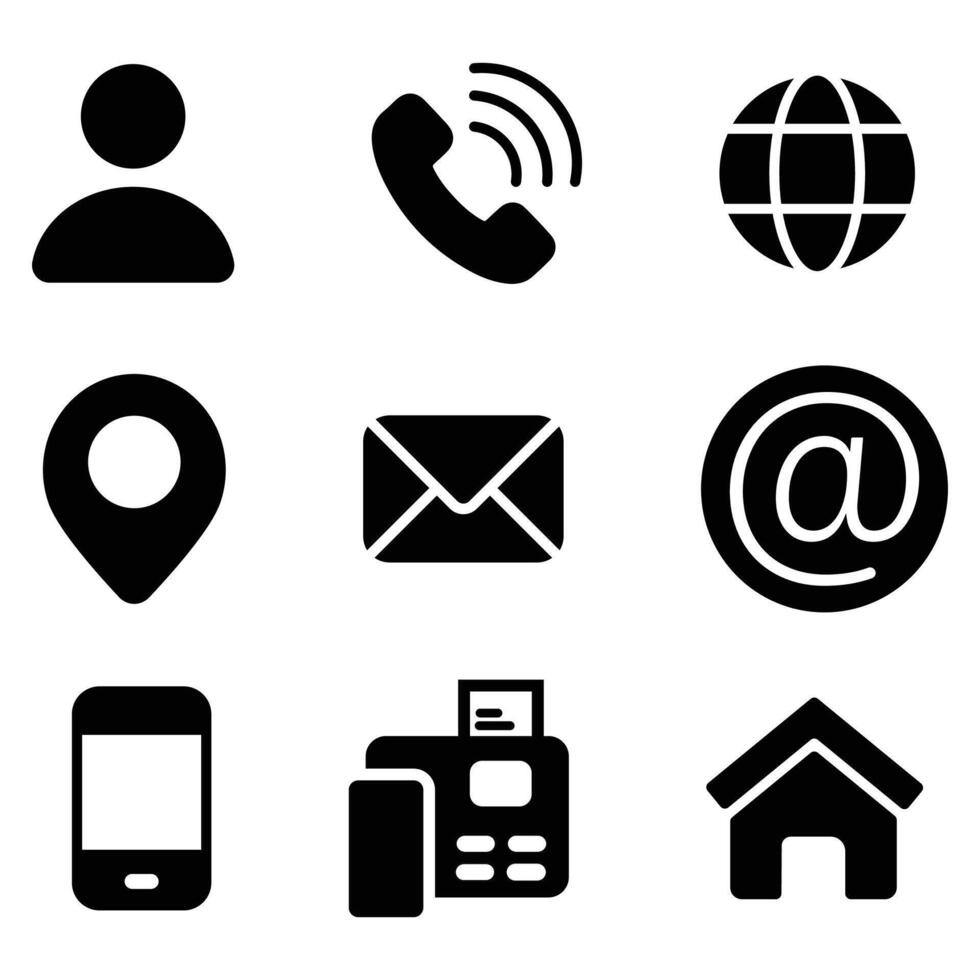 Business card set icon set in line style. Contact information, Home, Phone, Location, Address, Website, mail, fax, user simple black style symbol sign for apps and websites, vector illustration. eps 1