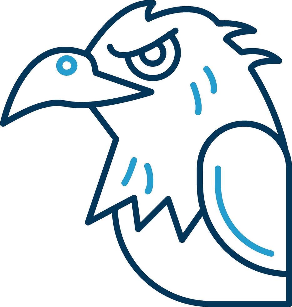 águila línea azul dos color icono vector