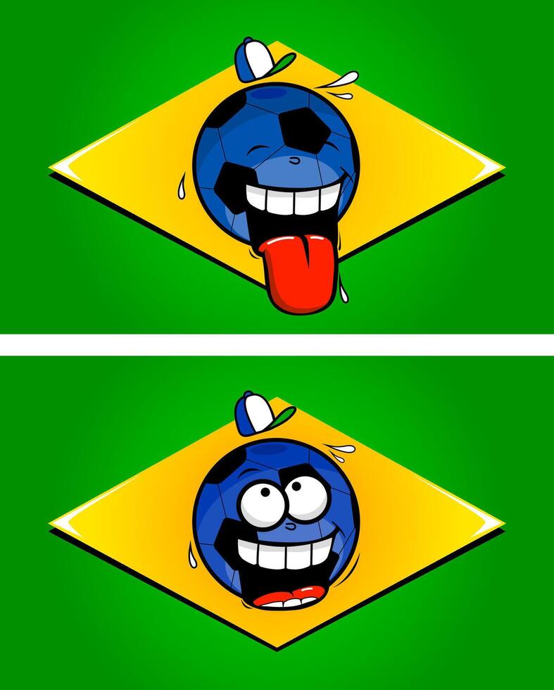 Cartoon Brazilian soccer flags. Brazil flags with cartoon soccer balls. Vector illustration