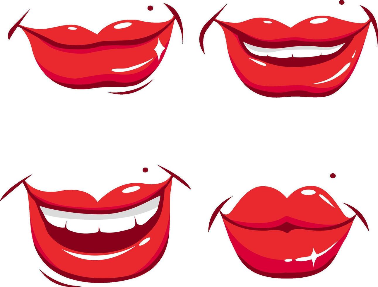 Smiling female lips. Mouths smiling. Lips talking and laughing. Vector illustration