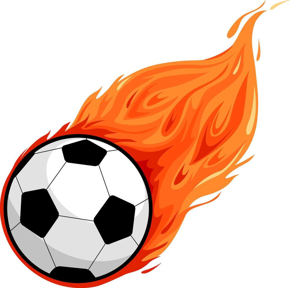 Soccer ball on fire. Flaming football on white background. Vector illustration