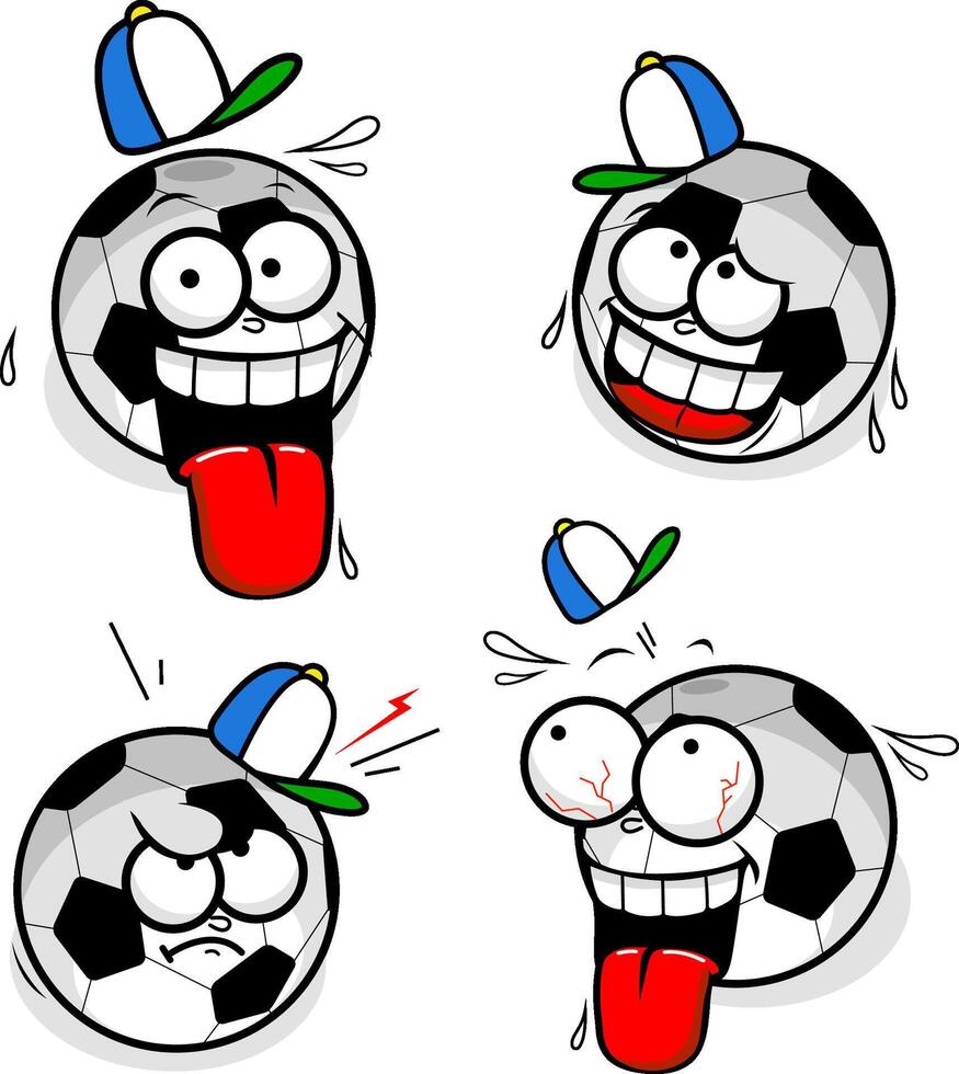 Cartoon soccer balls. Funny cartoon football characters. Vector illustration