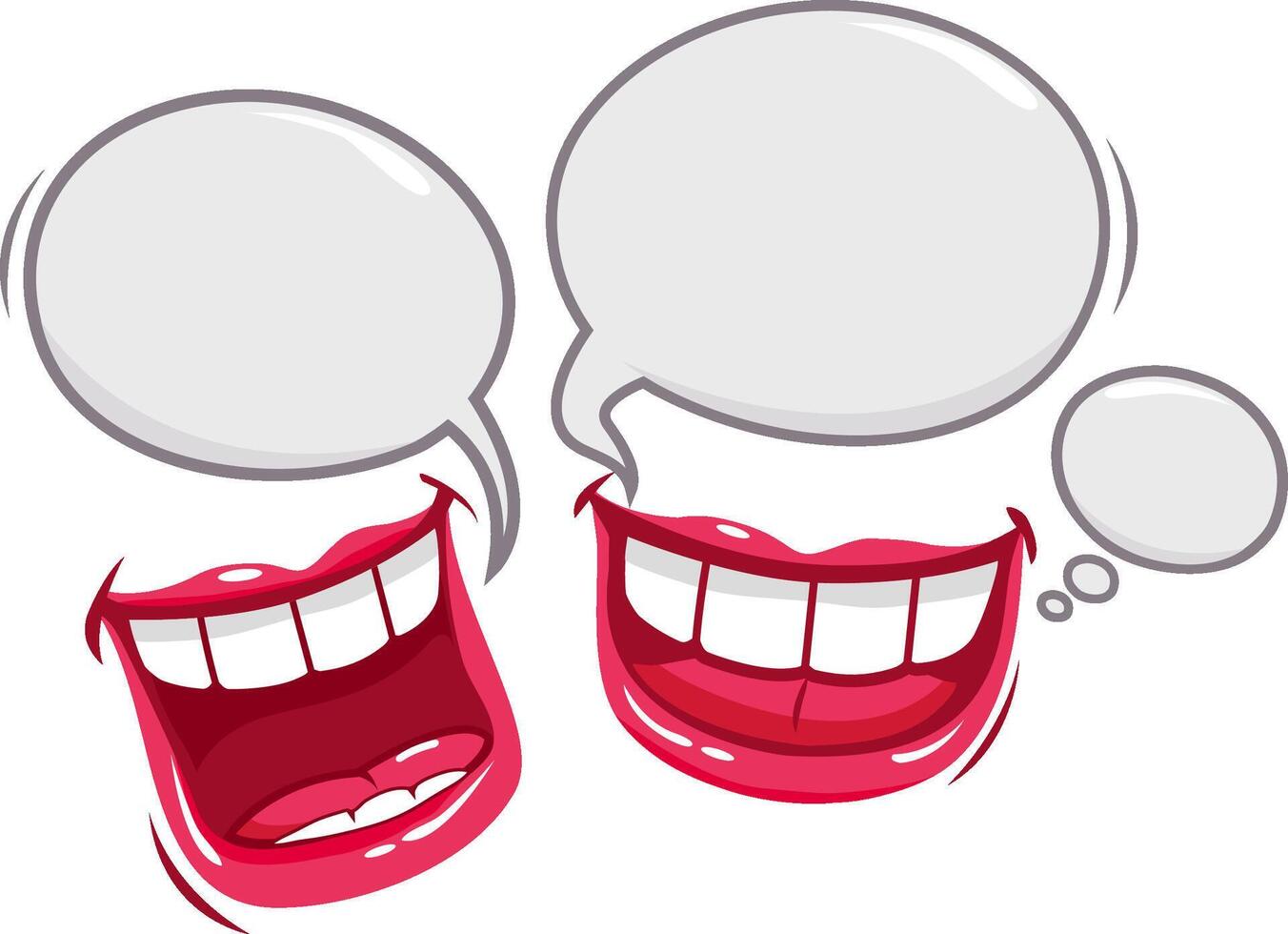 Mouths with speech bubbles talking and laughing. Vector illustration
