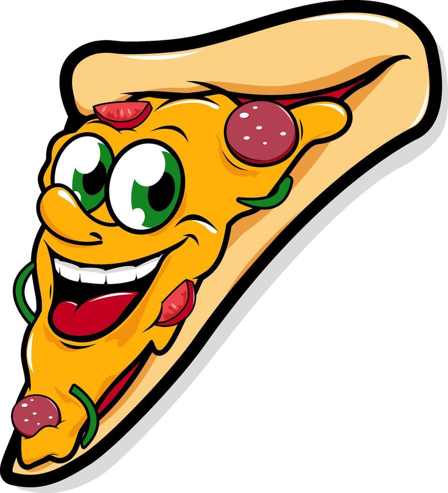 rebanada de dibujos animados pepperoni y queso Pizza. un contento dibujos animados Pizza rebanada personaje. vector ilustración