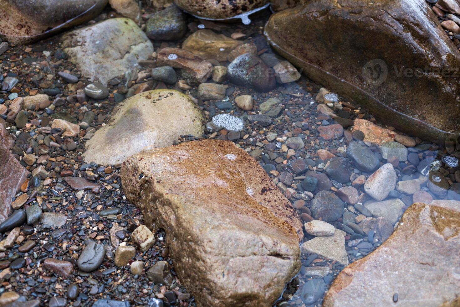 texture of sharp sea stones of different sizes photo