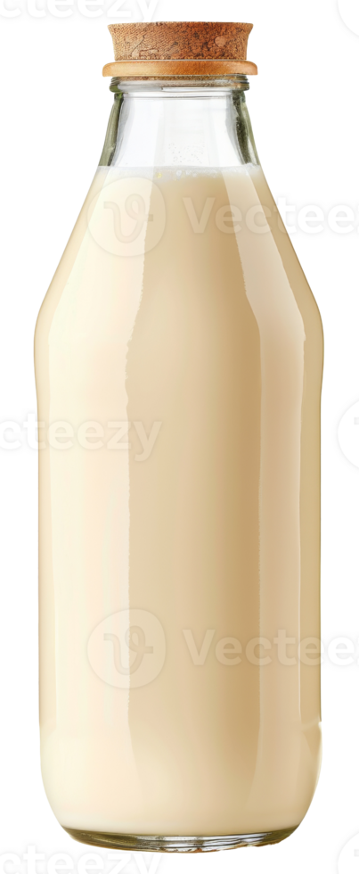 AI generated Glass milk bottle with cork stopper on transparent background - stock png. png
