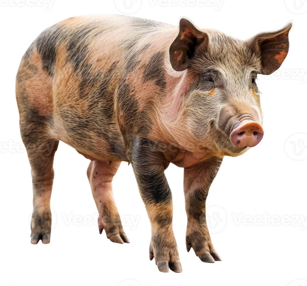 AI generated Adult pig with black and tan markings on transparent background - stock png. png