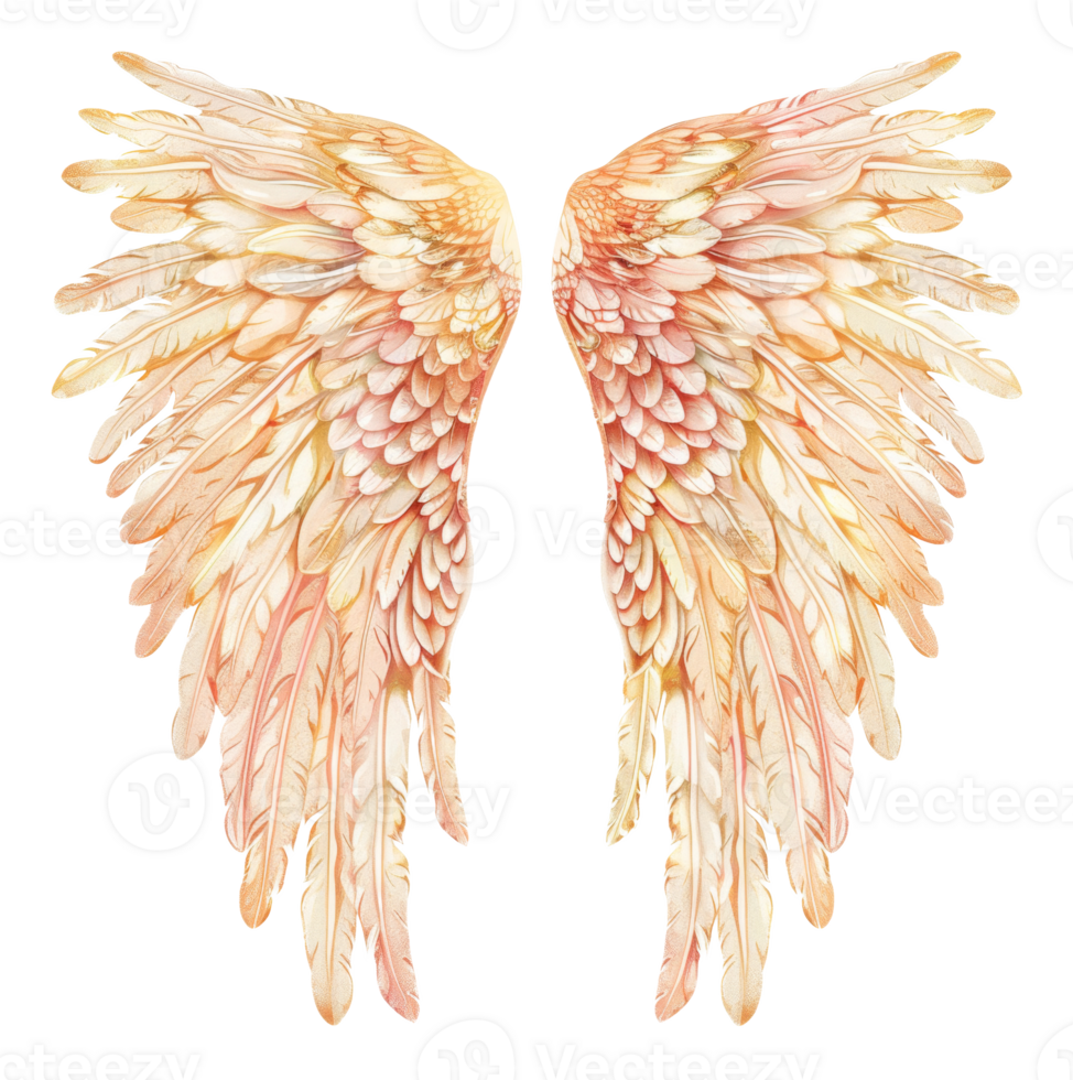 AI generated Peach and cream feathered wings arching gracefully on transparent background - stock png. png