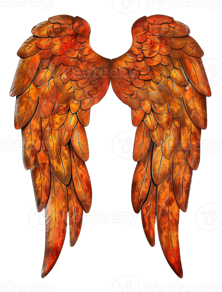 AI generated Golden feathered wings with natural texture on transparent background - stock png. png