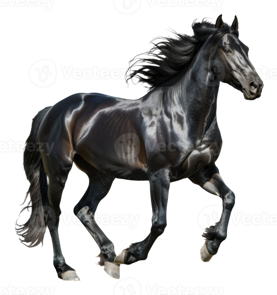 ai generato maestoso nero cavallo al galoppo liberamente su trasparente sfondo - azione png. png