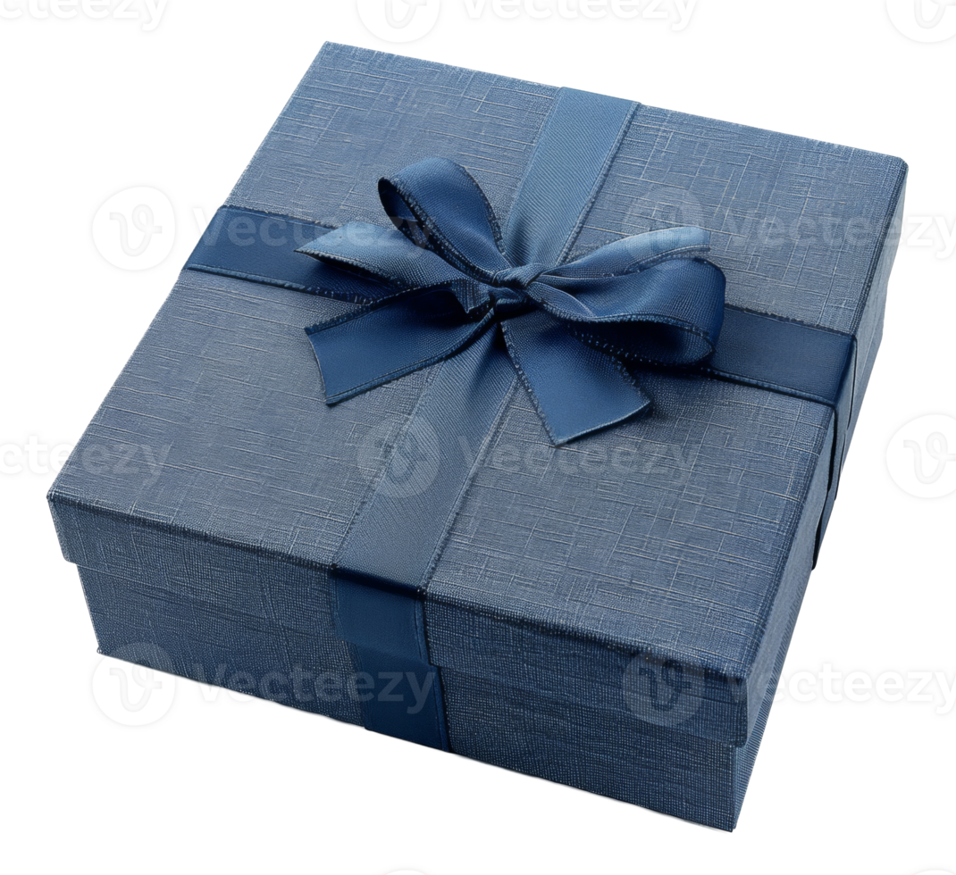 AI generated Blue gift box with elegant satin ribbon on transparent background - stock png. png