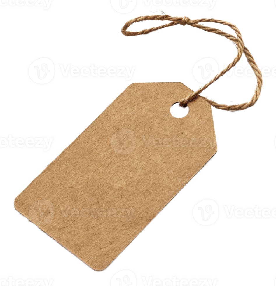 AI generated Blank craft paper tag with string on transparent background - stock png. png