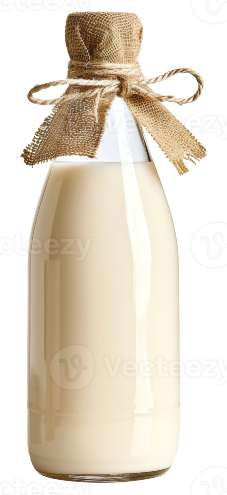 AI generated Milk bottle with rustic burlap decoration on transparent background - stock png. png