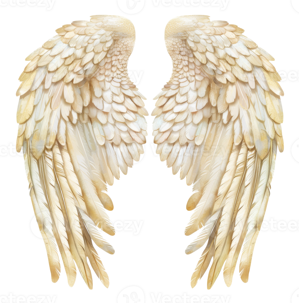 AI generated Pair of creamy white feathered wings on transparent background - stock png. png